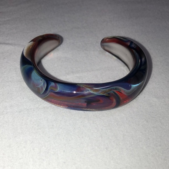 Signed Hand Blown Art Glass Swirl Cuff Bracelet - Picture 1 of 9